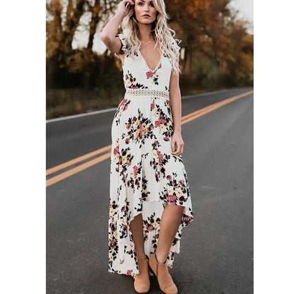 Kvinnors Asymmetrisk Klänning Blommönster Polyester Elegant Långärmad 5