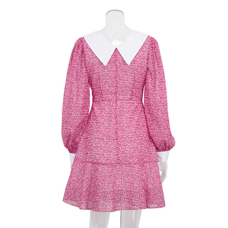 Kvinna Utställd Klänning Puffärmar Polyester A-Line 6