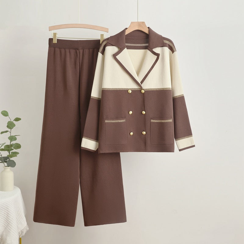 Dam Set Dubbelrad Stickning Bred Stickbyxor Spandex-3