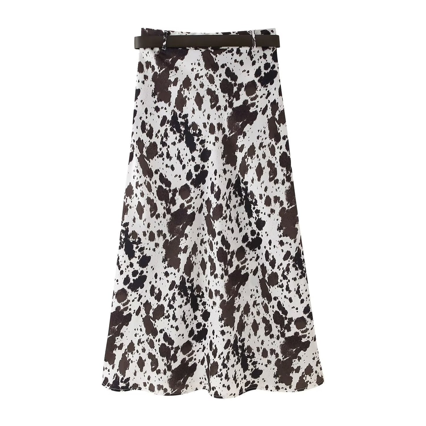 Dam Midi Kjol A-Linjeformad Tryckt Satin-2