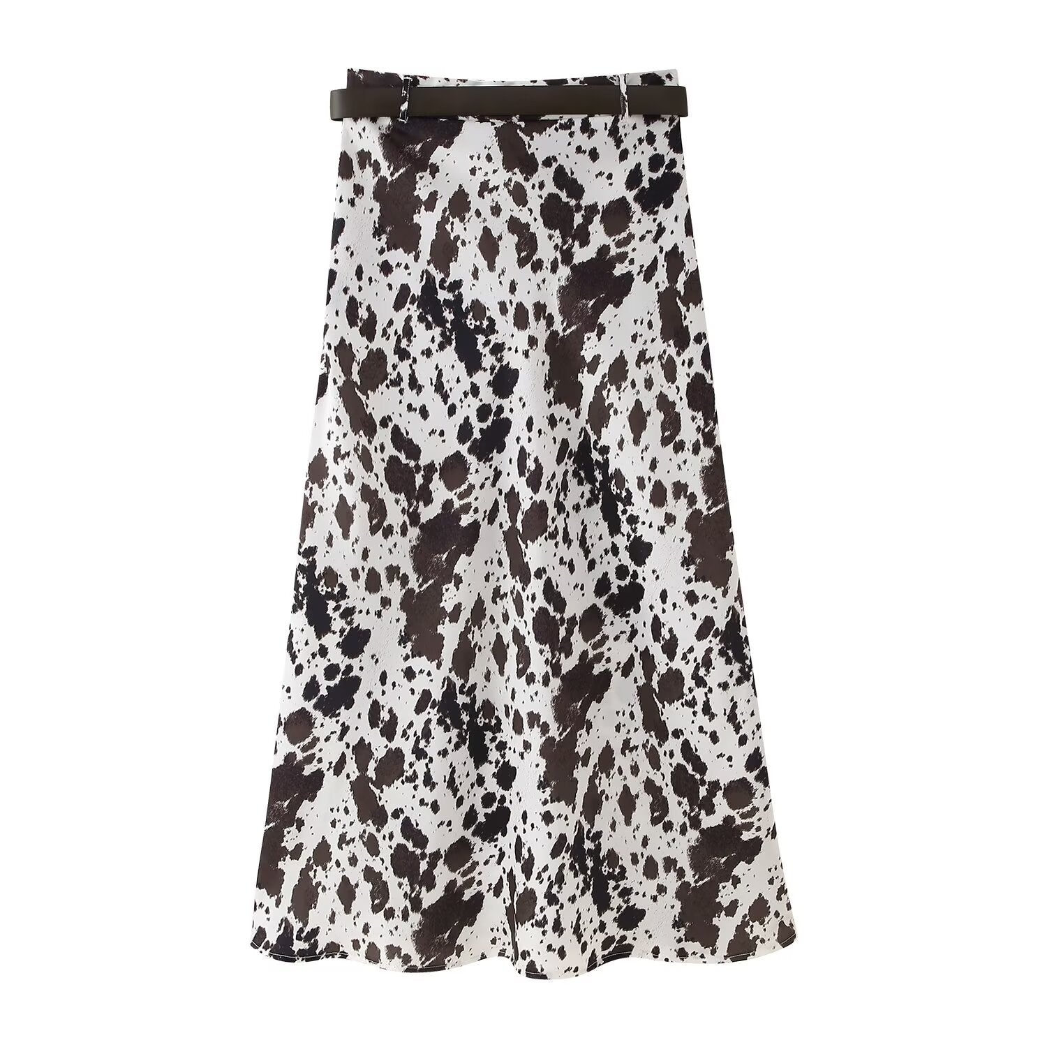 Dam Midi Kjol A-Linjeformad Tryckt Satin-2