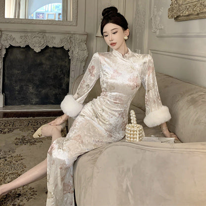 Kvinna Cheongsam Klänning Smal Passform Polyester-4