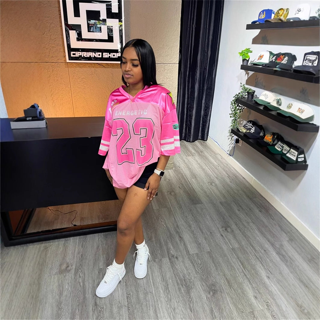 Tjejers Kortärmad T-shirt Sportig Polyester V-ringning Färgblockering-5