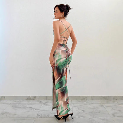 Kvinnors Långklänning Ryggfri Spaghetti Remmar för Fest och Bröllop Mjuk Polyester-5