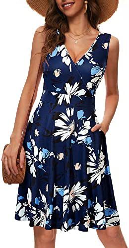 Variant image for Kvinna Fritidsklänning V-ringning Blommönster Bomull-3