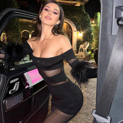 Kvinnors Axelfri Klänning Transparenta Detaljer Högkvalitativt Tyg 2