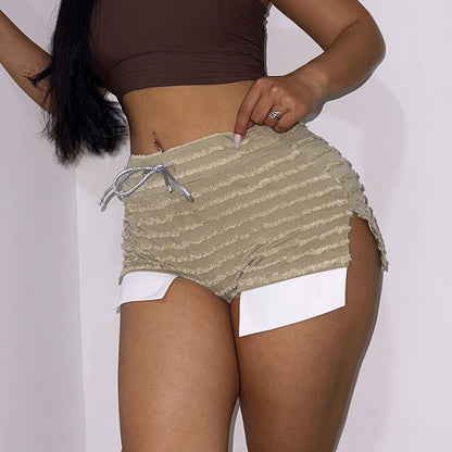 Kvinnors Shorts med Fransad Design och Andningsbart Material – Elastiskt Midjeband, Perfekta för Sommaraktiviteter 9