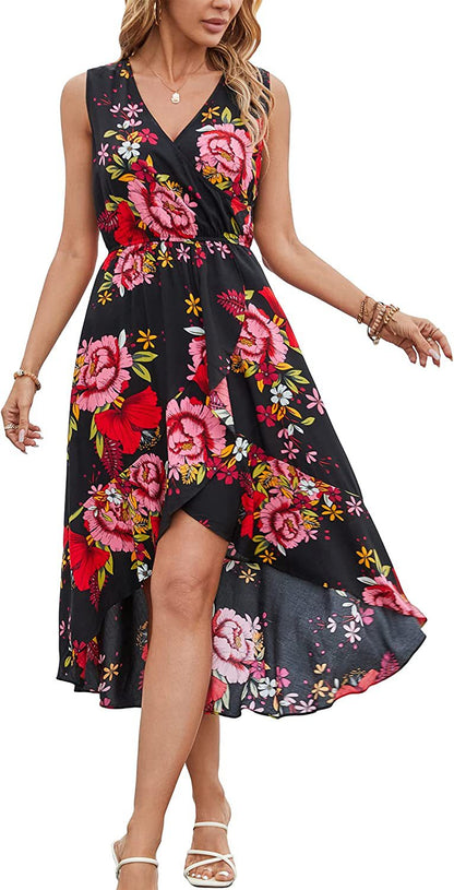 Dam Klänning Wrap Back Lätt Material V-Ringning Ärmlös Fina Dam Klänningar 4