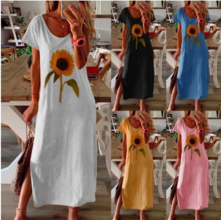 Damklänning Tryckt Lång med Sidoslits Polyester 2