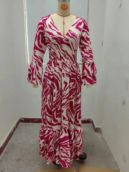 Damklänning med Geometriskt Mönster och Tre-Fjärdedels Ärmar – Högkvalitativt Tyg för Avslappnade Tillfällen 7