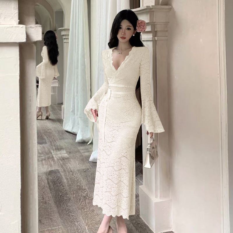 Kvinnors Sjöjungfruklänning Långa Ärmar V-ringning Högkvalitativt Tyg-2