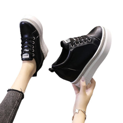 Kvinnliga Kilsneakers Trendiga Syntetiska Läder med Glittrande Detaljer-6