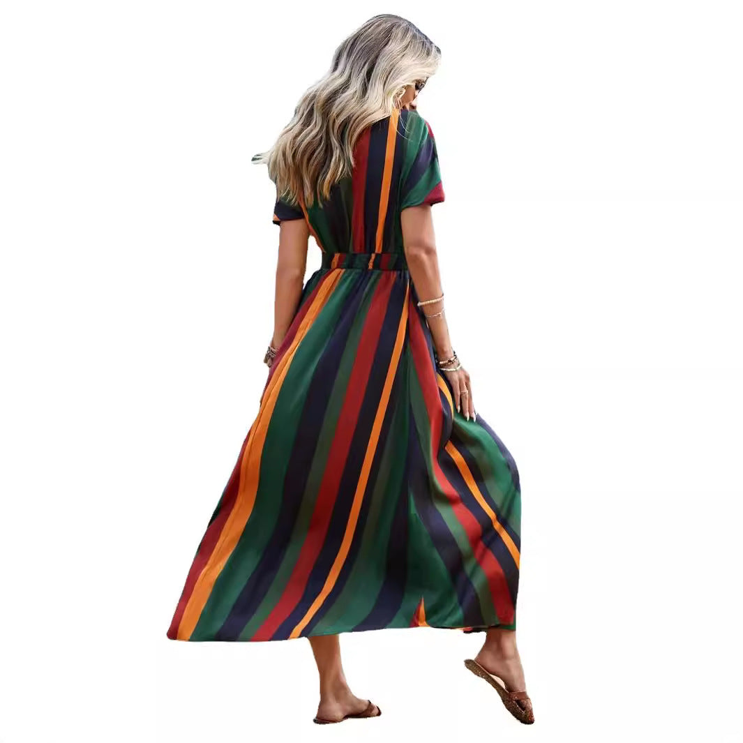 Dam Maxikjol Randig Elastisk Midja Polyester Lång-6