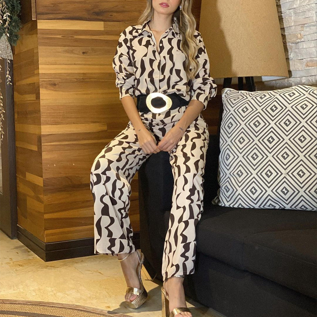 Kvinnors Casual Set Hög Midja Polyester Raka Benbyxor-2