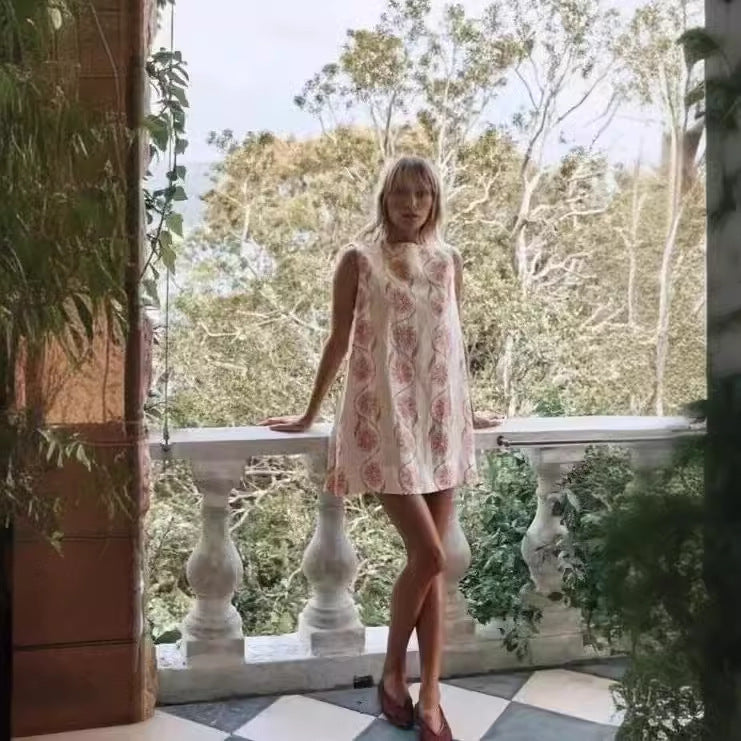 Dam Klänning Blommig Ärmeless Design Lätt Tyg-2