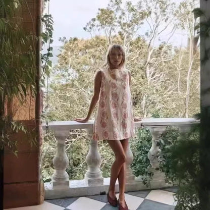 Dam Klänning Blommig Ärmeless Design Lätt Tyg-2