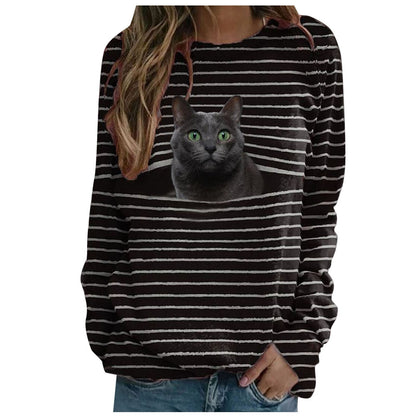 Variant image for Dam Långärmad T-Shirt Kattmotiv Polyester Regular Fit-7