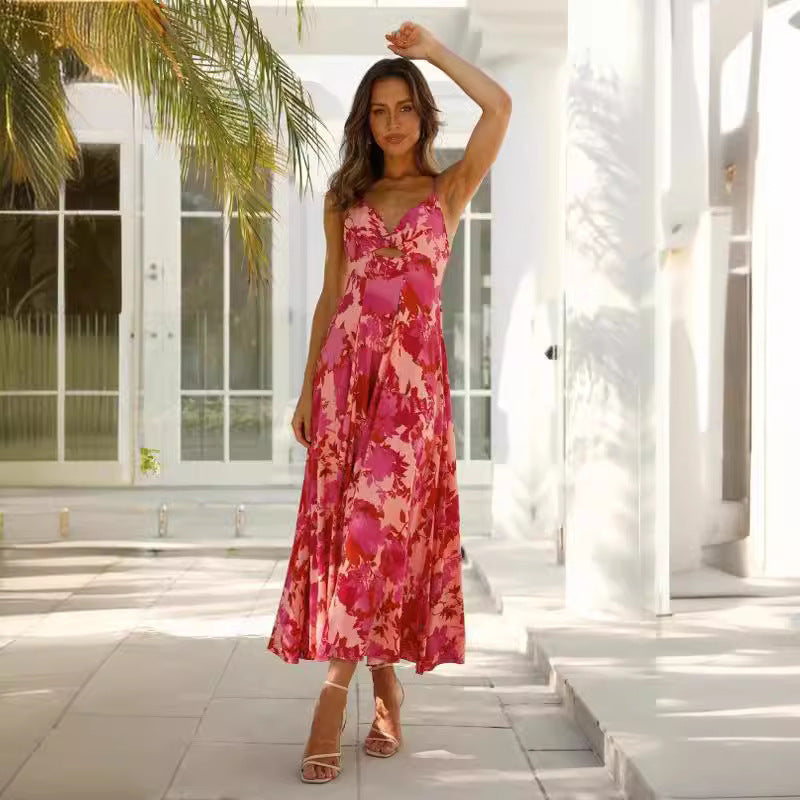 Dam A-Linje Klänning Tryckt Polyester för Sommar-2