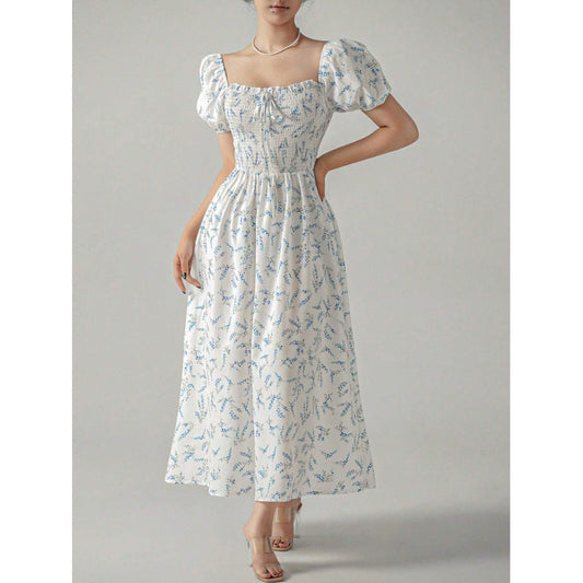 Kvinna Midi Klänning A-linjeformad Polyester-1