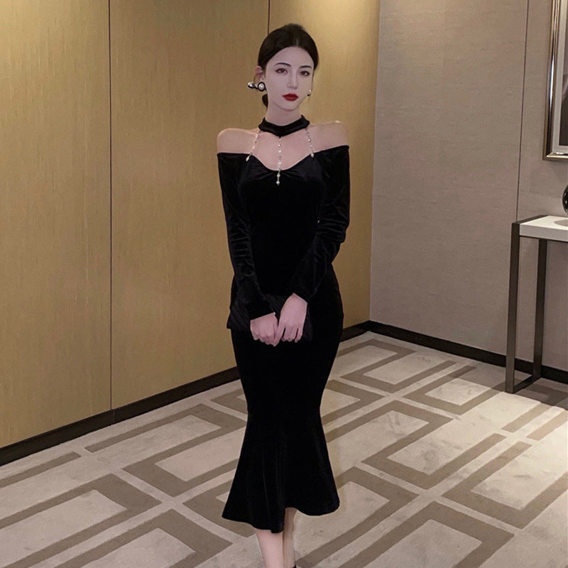 Kvinna Sjöjungfru Klänning Stropplös Långärmad Högkvalitativt Tyg-3