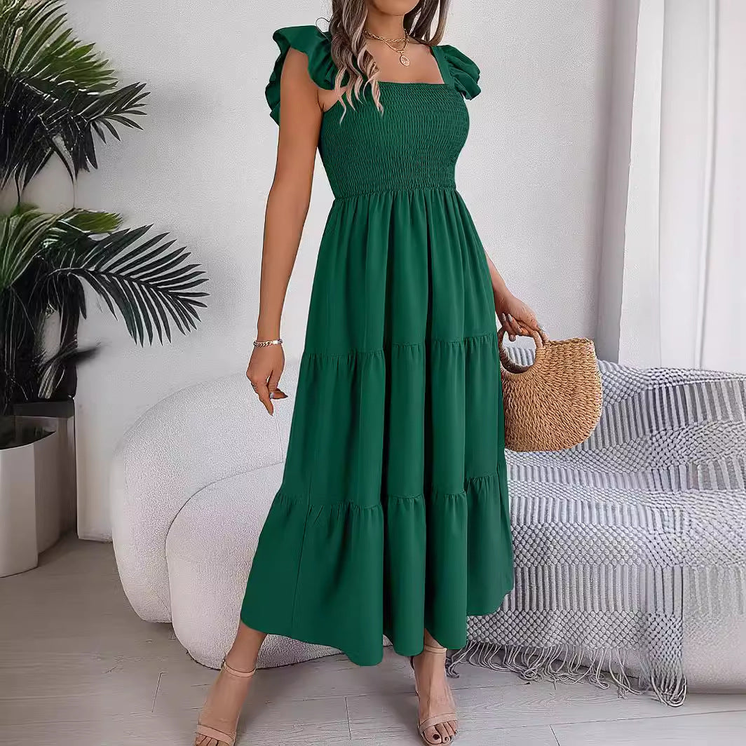Damklänning A-Linje Fyrkantig Halsringning Polyester Ärmlös-4