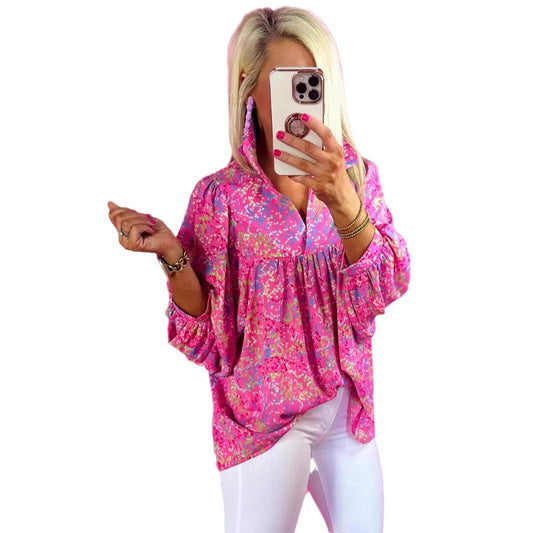 Dam Skjorta Blommig Långärmad Polyester-1