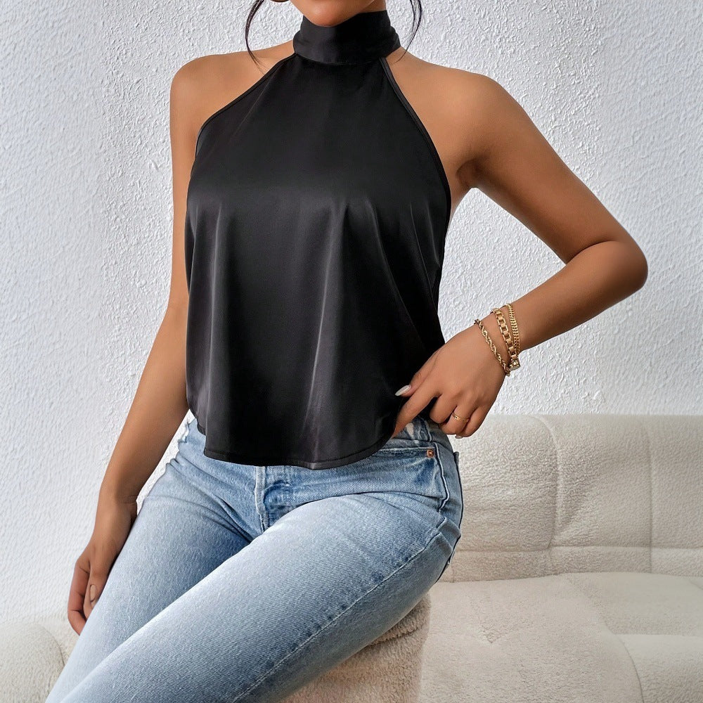 Kvinnors Halterneck Top Stretch Polyester Elegant Design-2