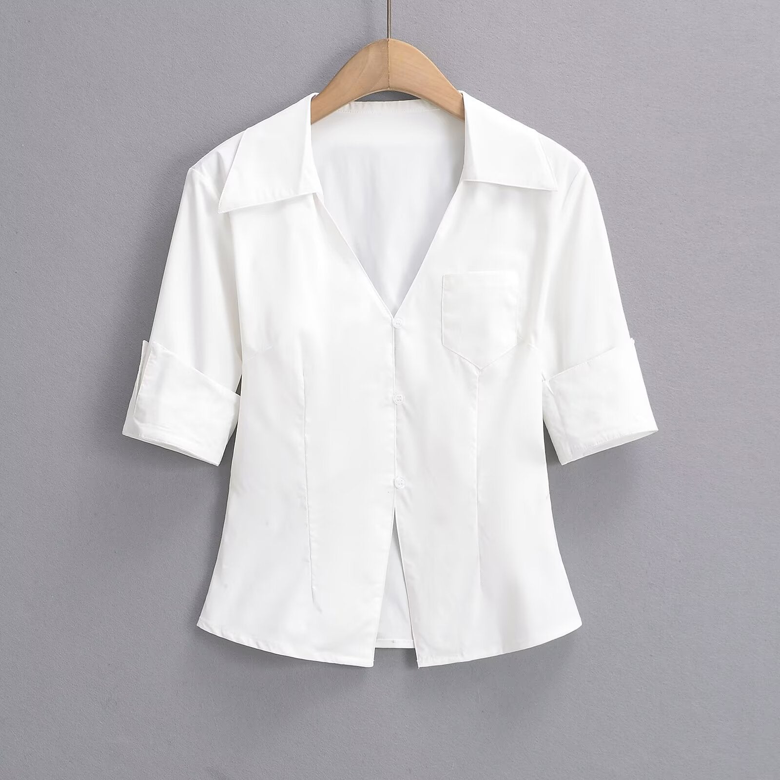 Kvinnors Skjortablus Elegant Krage Bomullsblandning 5