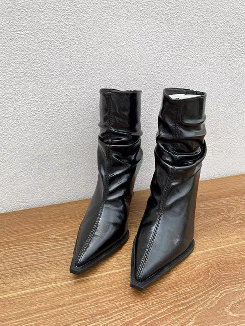 Kvinnor Ankelstövlar Spetsig Tå Slip-On Läder 1
