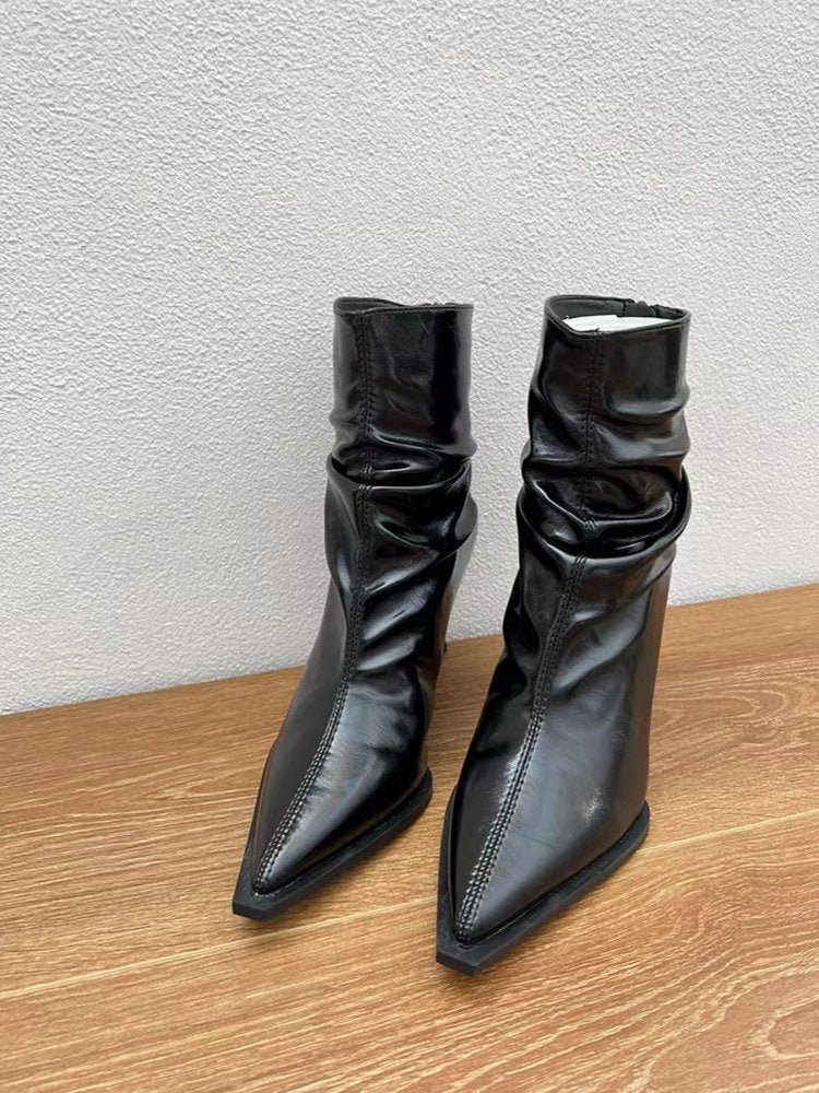 Kvinnor Ankelstövlar Spetsig Tå Slip-On Läder 7