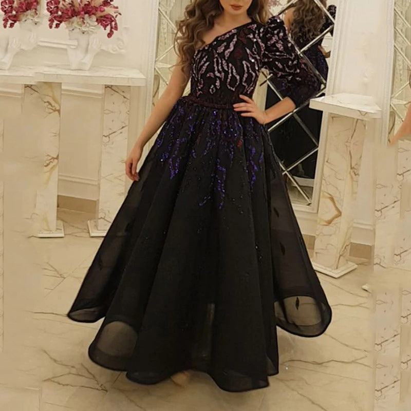 Kvinnors Aftonklänning Lång Glittrande Polyester Smal Passform-5