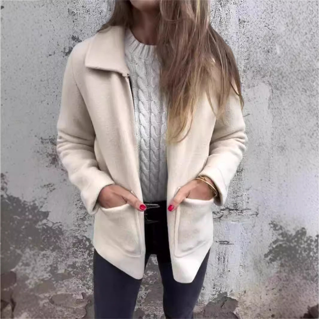 Vändbar Damjacka Ull Lösa Passform Polyester Spandex-4