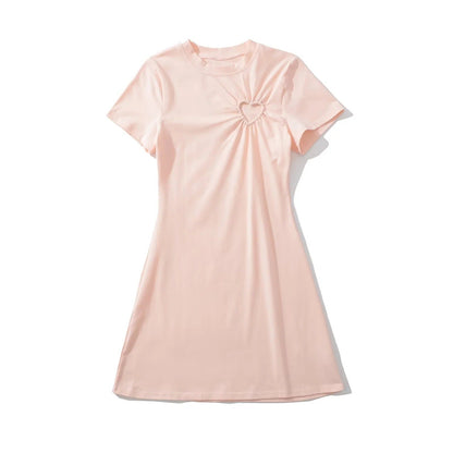 T Shirtklänning för Kvinnor med Hjärthalsring i Andningsbar Bomull – Löst Snitt, Perfekt för Sommarens Evenemang 6