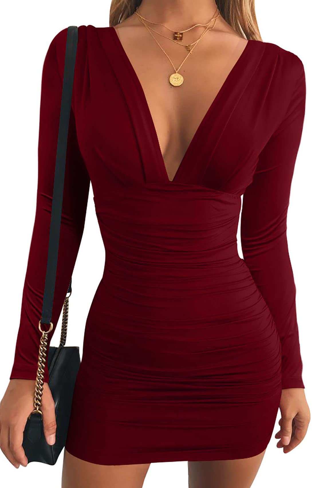 Kvinnors Bodycon Klänning V-Neck Polyester Kort Kjol-6