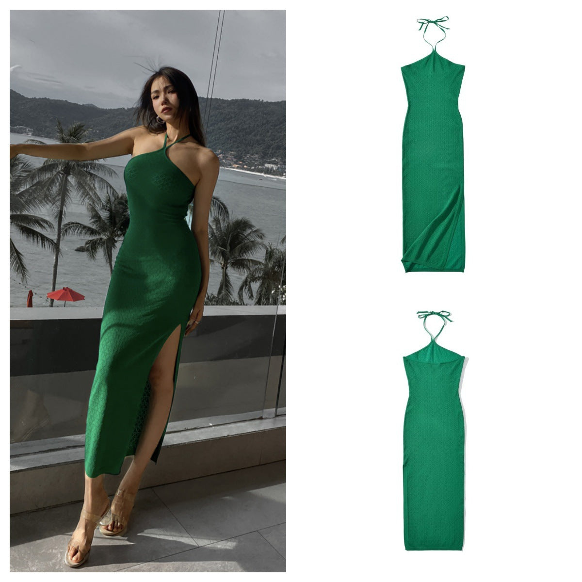 Dam Midi Klänning Patchwork Ryggfri Polyester-2