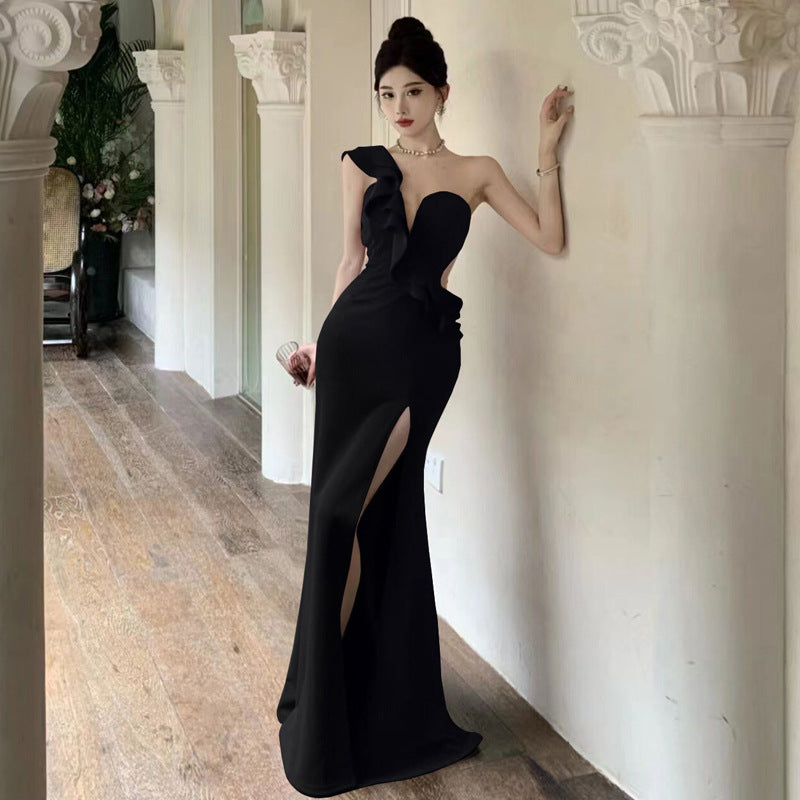 Dam Aftonklänning Lång Asymmetrisk Högkvalitativt Tyg-2