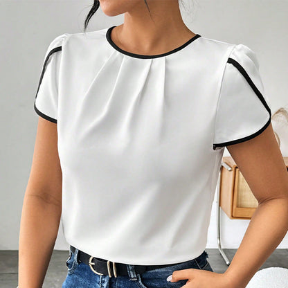 Dam Skjorta Kortärmad Enfärgad Vävt Tyg-5