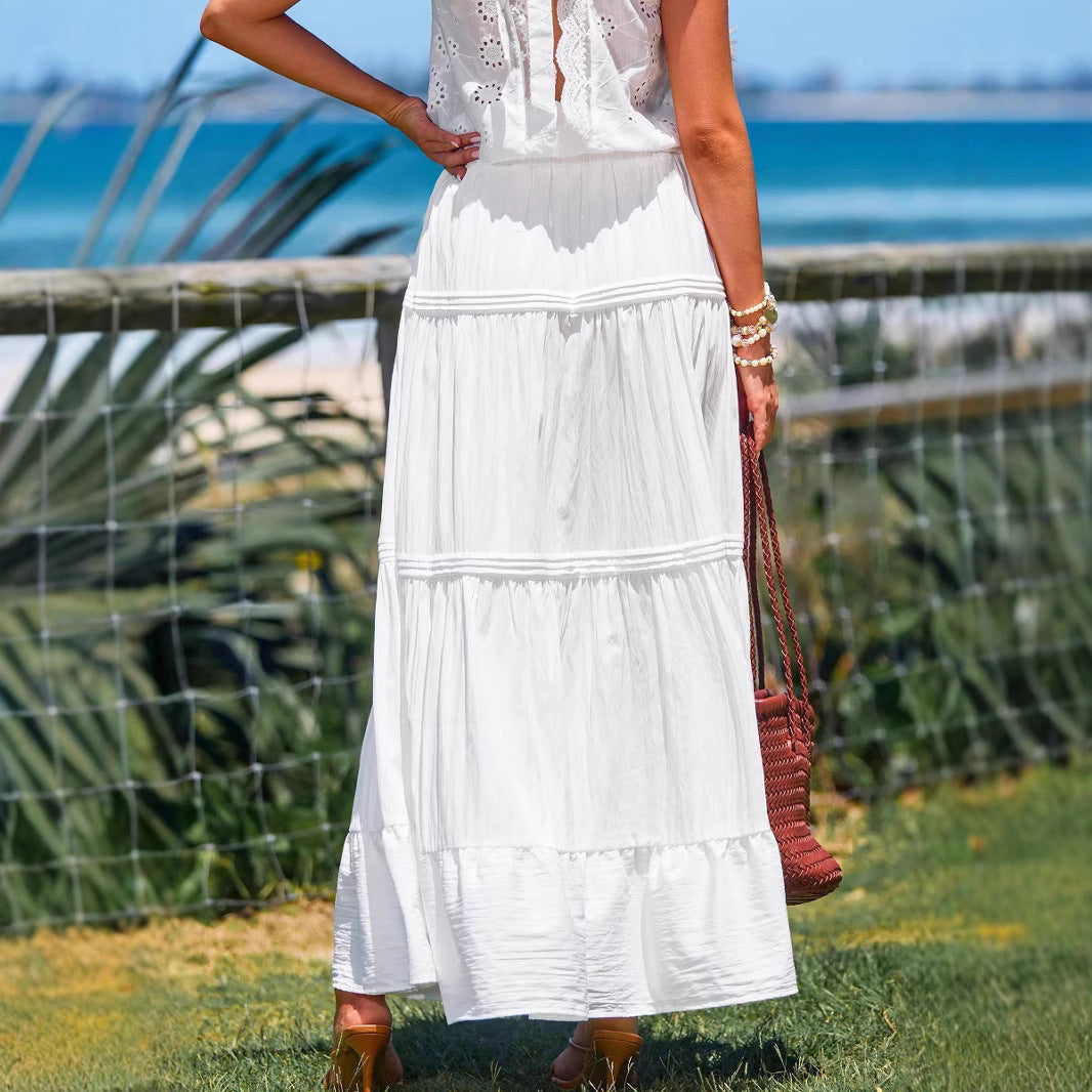 Dam Lång Kjol A-linjeformad Polyester Elegant Tidlös-4