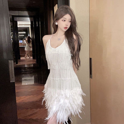 Fina Dam Klänningar Kort V-Hals med Paljetter och Patchwork – Elegant Polyester Klänning för Fest och Sommar 2