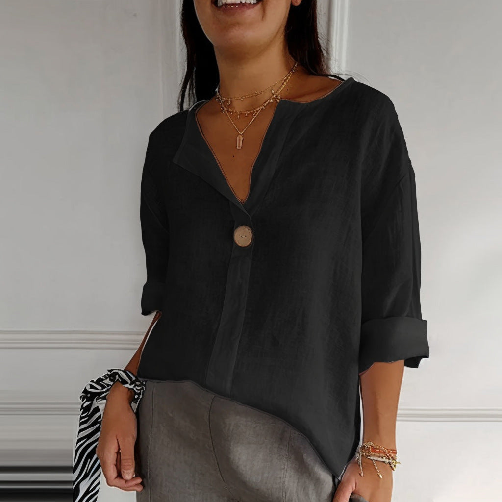 Variant image for Kvinnors V-ringad Topp Knappar 100% Bomull-17