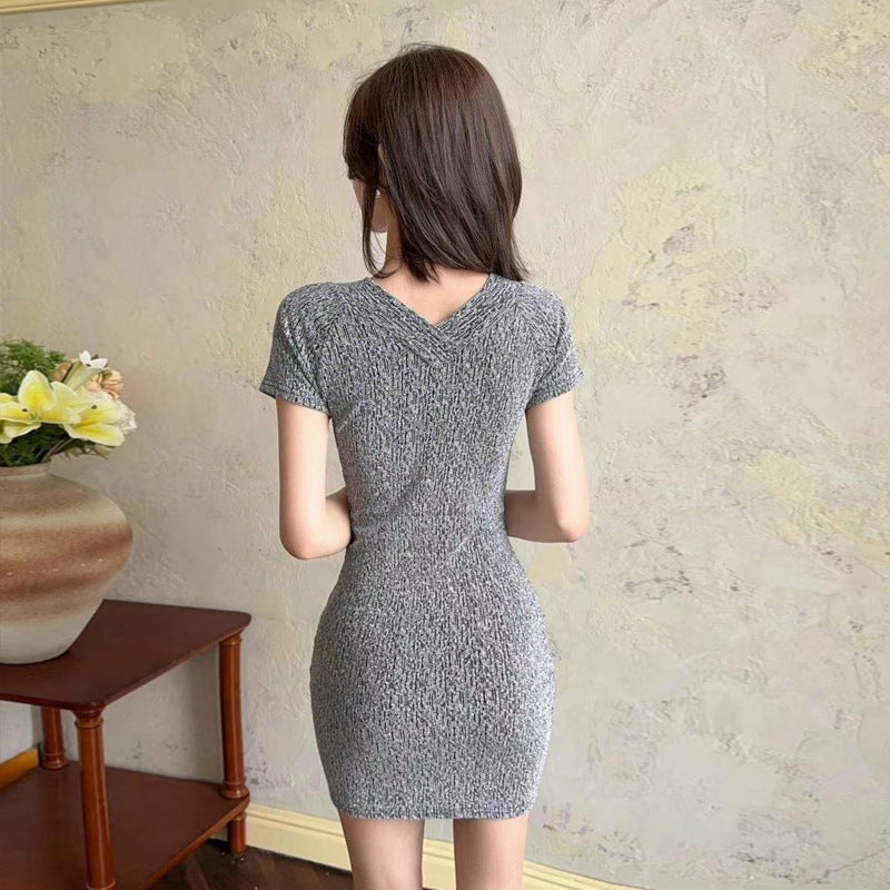 Kort Klänning Dam V-ringad Elastisk Polyester Färgblockering-5