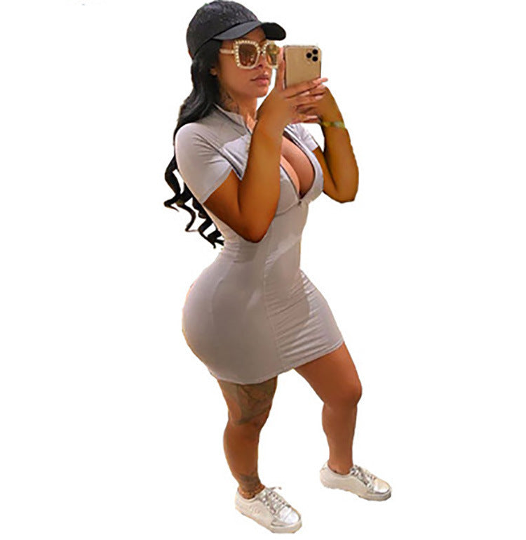 Dam Bodycon Klänning Kort Ärmar Hög Midja Polyester-5