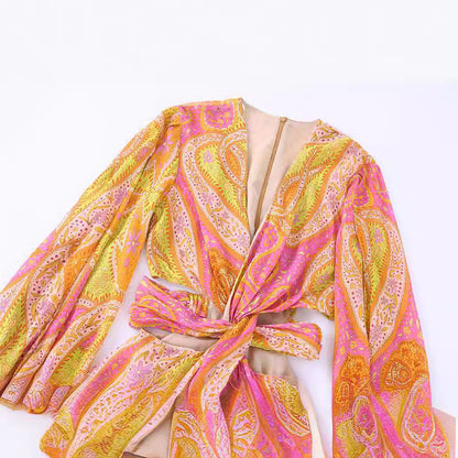 Kvinna A-Line Klänning Blommig Polyester V-ringning Långa Ärmar 3