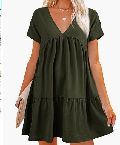 Elegant V-Hals Dam Klänning med Rufsad Design – Fina och Luftiga Damklänningar för Speciella Tillfällen 9