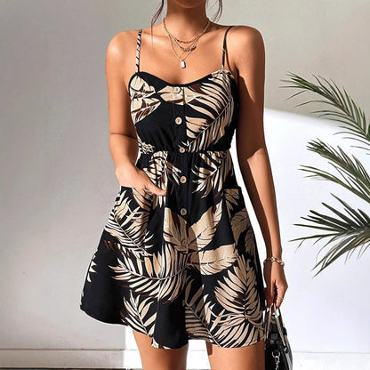 Damklänning Blommönster Elastisk Midja Polyester Ärmlös-3