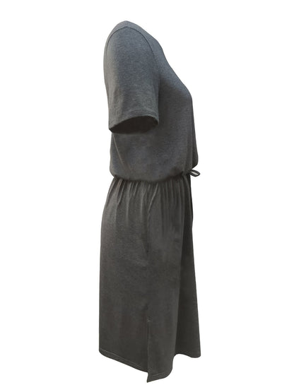 Fina Dam Klänningar Midi Patchwork Polyester Rundhals Korta Ärmar-5