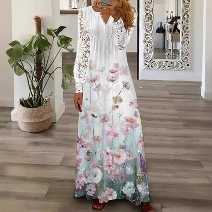 Damklänning A-Line Långa Ärmar Polyester V-Hals Fina Dam Klänningar-6