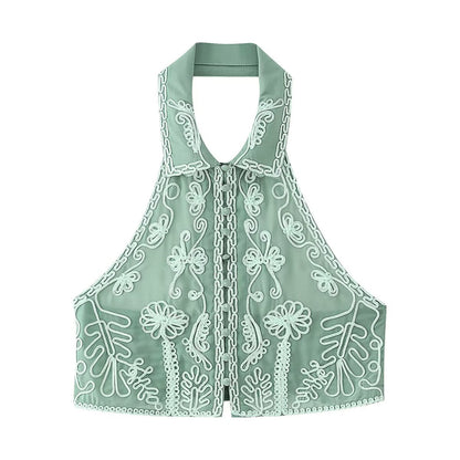 Dam Halterneck Top Kort Kjol Set Blommig 100% Bomull-3