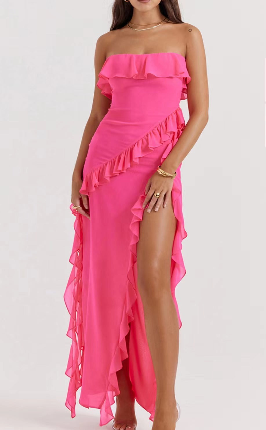 Damklänning Off-Shoulder med Ruffle Detaljer i Polyester-4