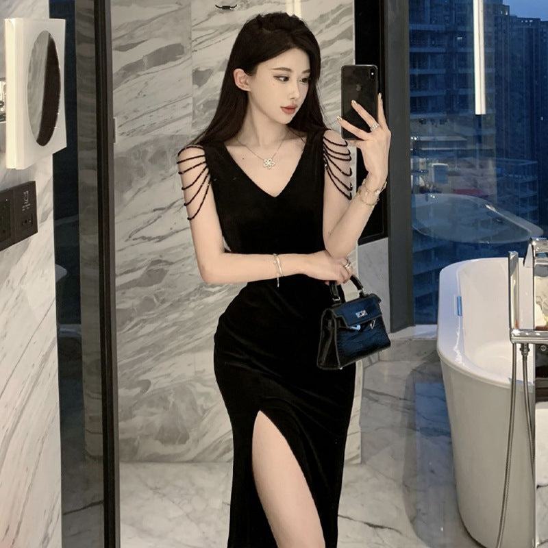 Fina Dam Klänningar Slim Fit Ärmlös V-Krage Polyester-2